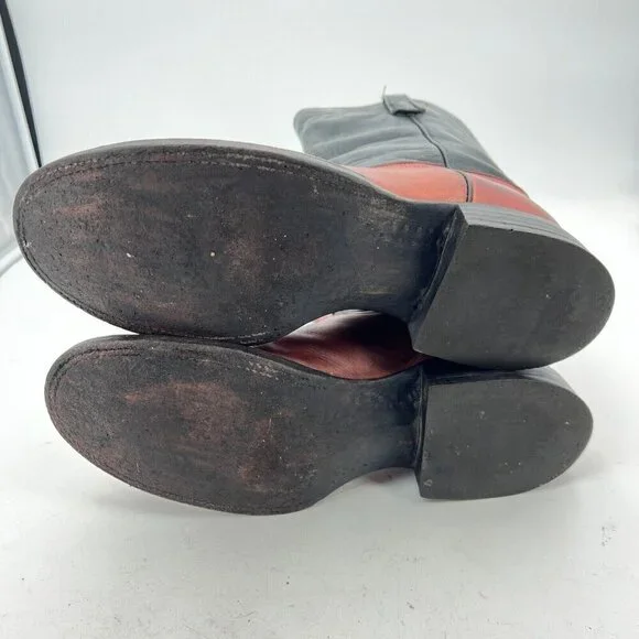 Dennard's Western Wear Men Size 9 Brown Black Color Block Leather Western Boot - Picture 10 of 16